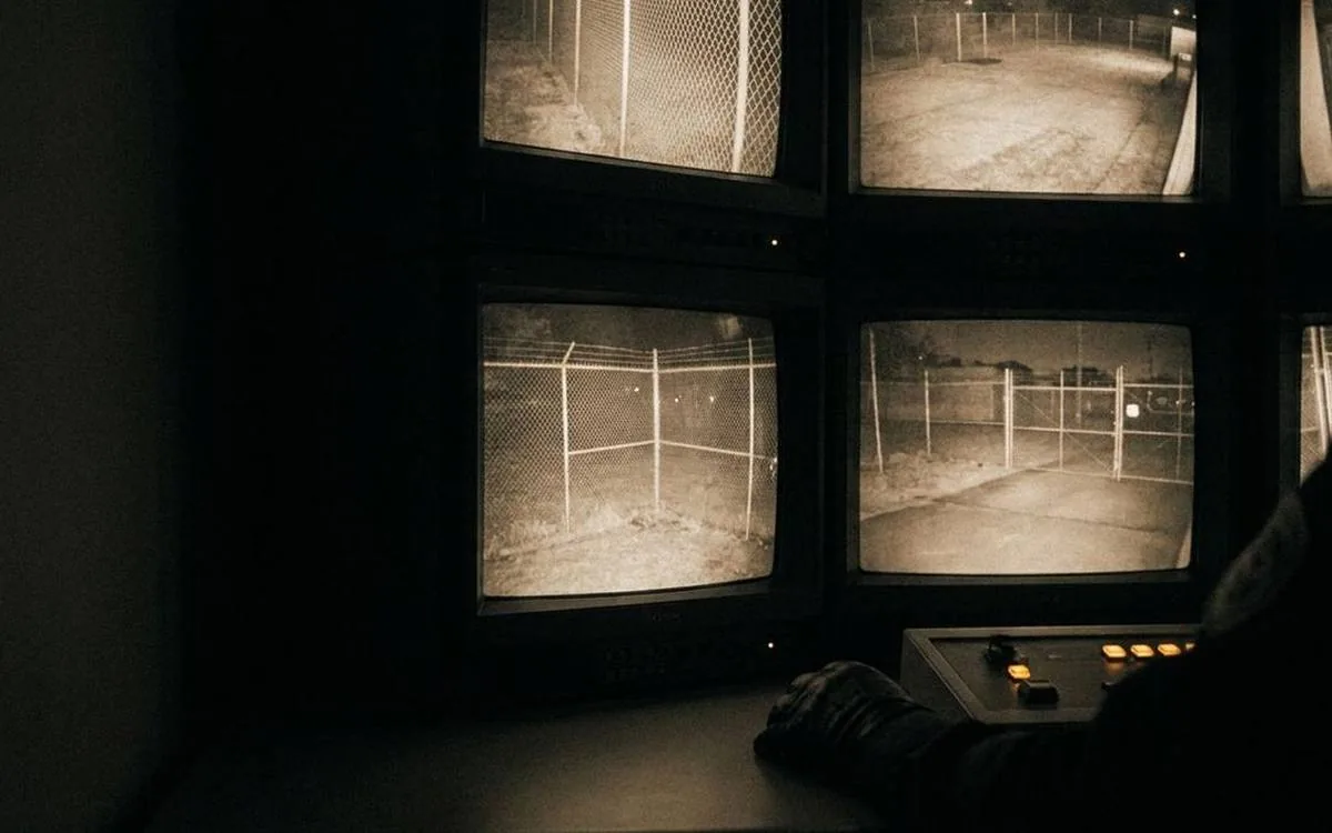 Parede de monitores de videovigilância numa central operacional